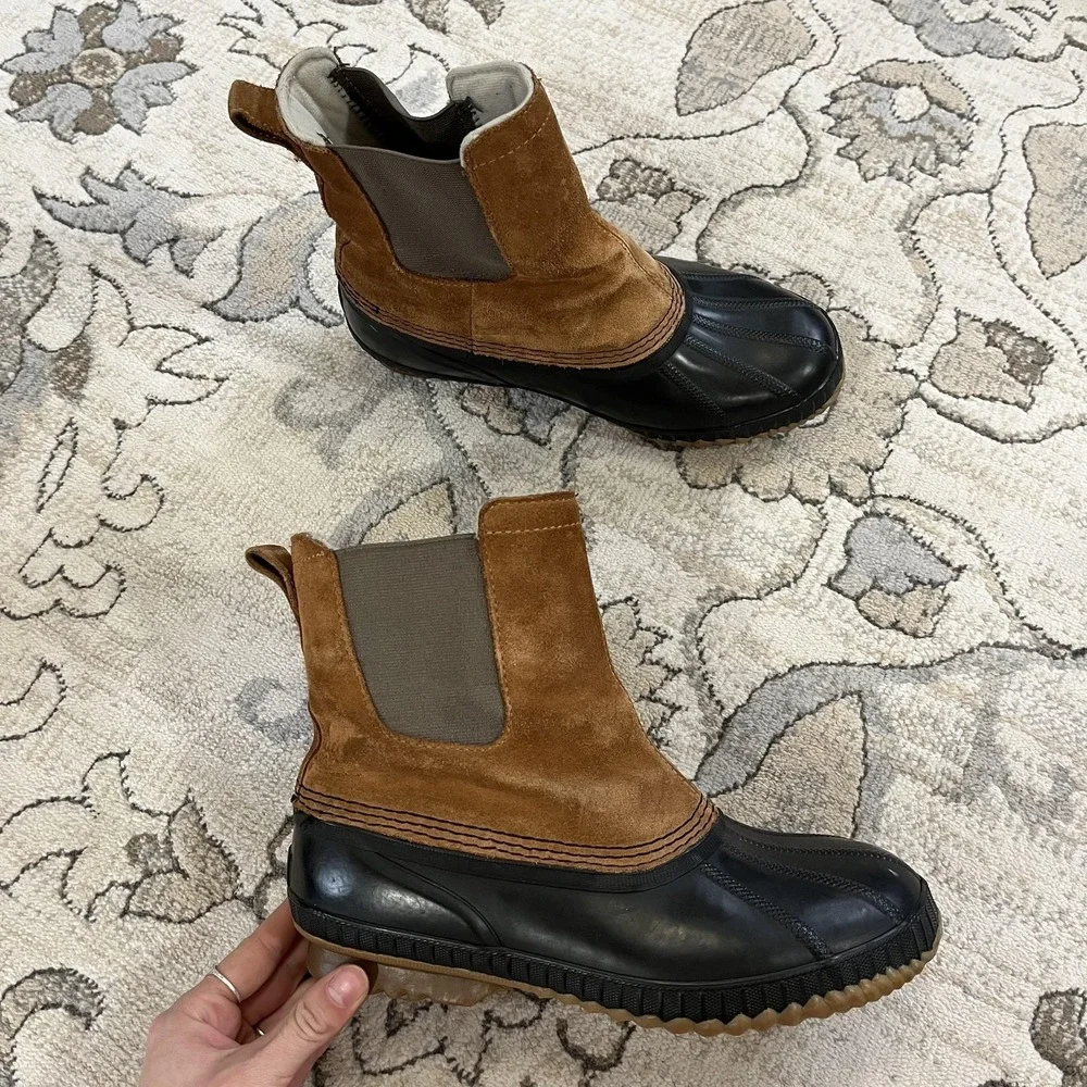 Sorel Snow Boots Mens Size 7 Brown Suede Waterproof Duck Ankle Pull On Lined